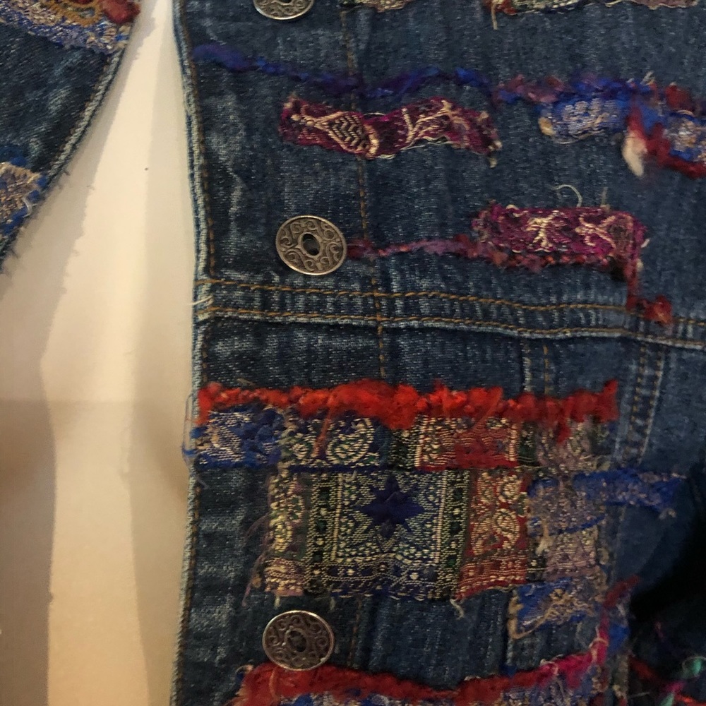 Boho jeans jacket unique denim jackets colorful jean jacket size Medium - Picture 6 of 8